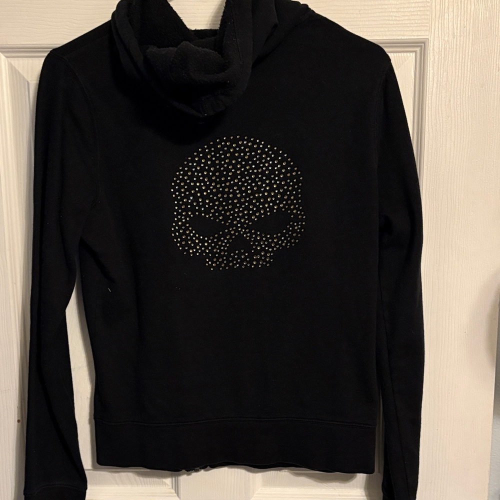 Harley-Davidson Black Zip-Up Hoodie with Studded Logo - Picture 3 of 3